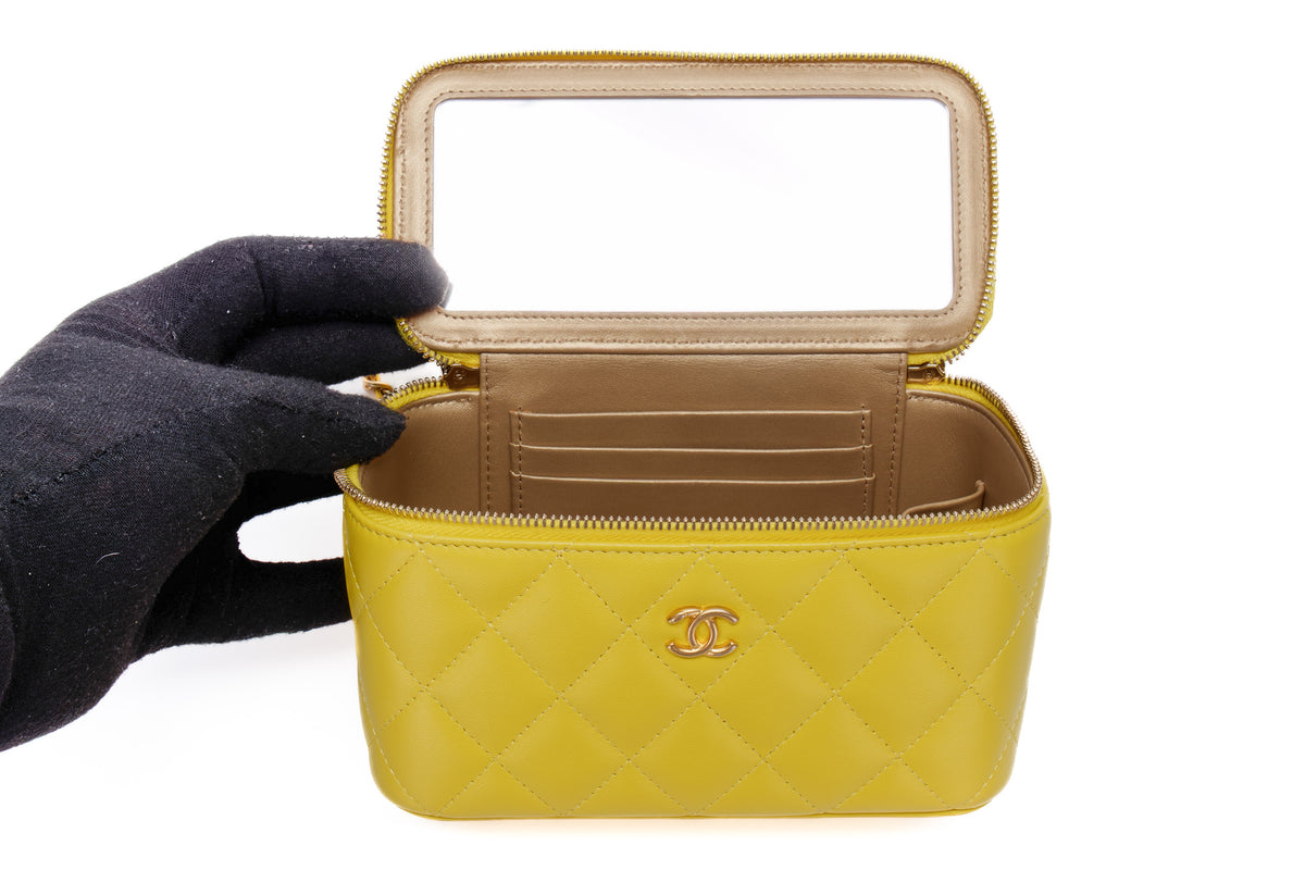 Chanel Small Vanity Quilted Crossbody Yellow Lambskin Gold Hardware - view 9