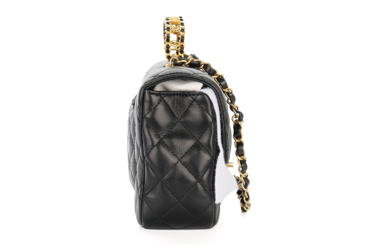 Chanel Classic Flap Top Handle Noir Lambskin Gold Hardware - view 5