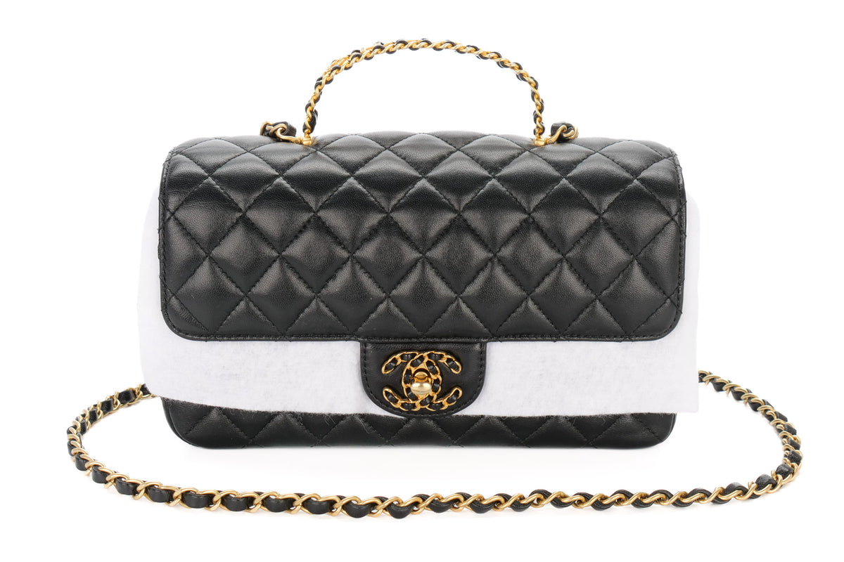 Chanel Classic Flap Top Handle Noir Lambskin Gold Hardware - view 8
