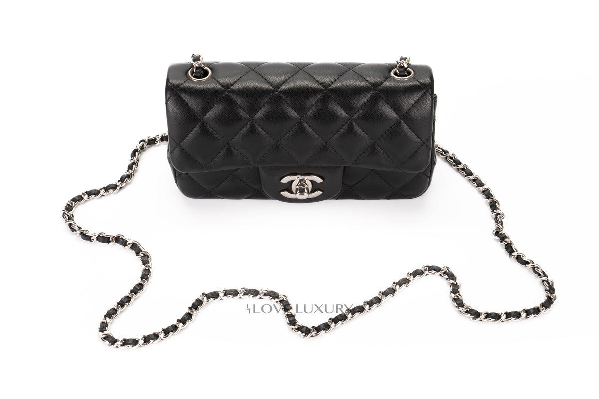 Chanel Mini Rectangular Classic Flap Ultra Black Lambskin Silver Hardware - view 10