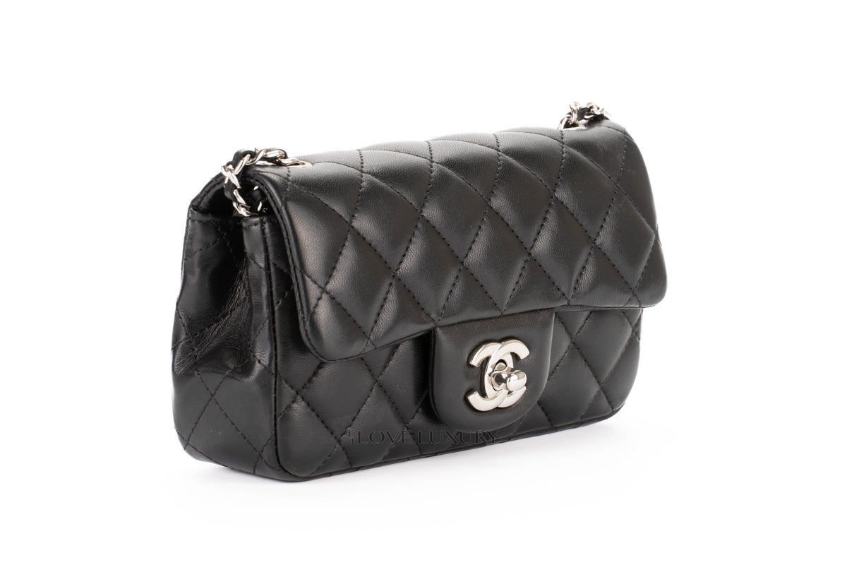 Chanel Mini Rectangular Classic Flap Ultra Black Lambskin Silver Hardware - view 2