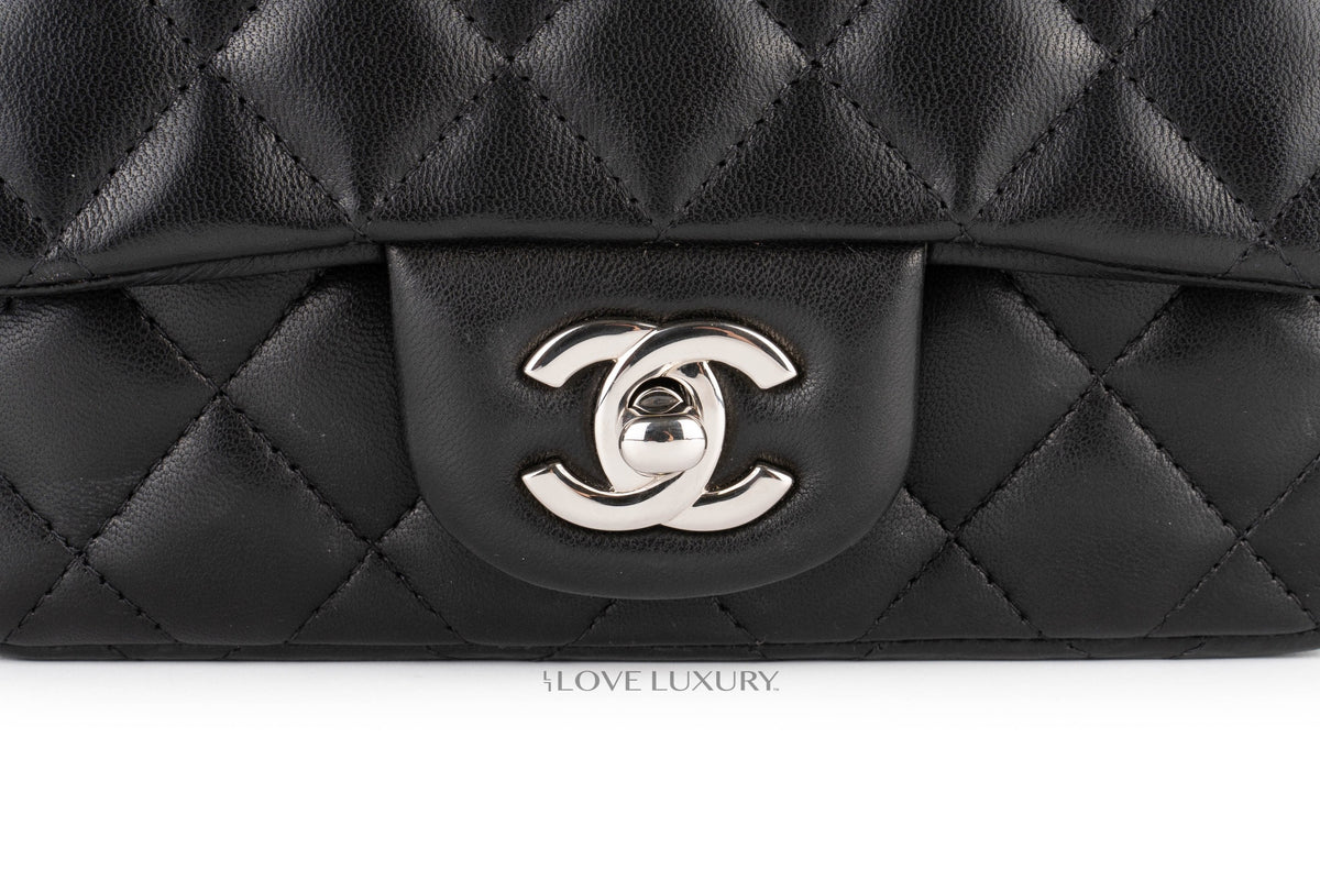 Chanel Mini Rectangular Classic Flap Ultra Black Lambskin Silver Hardware - view 7