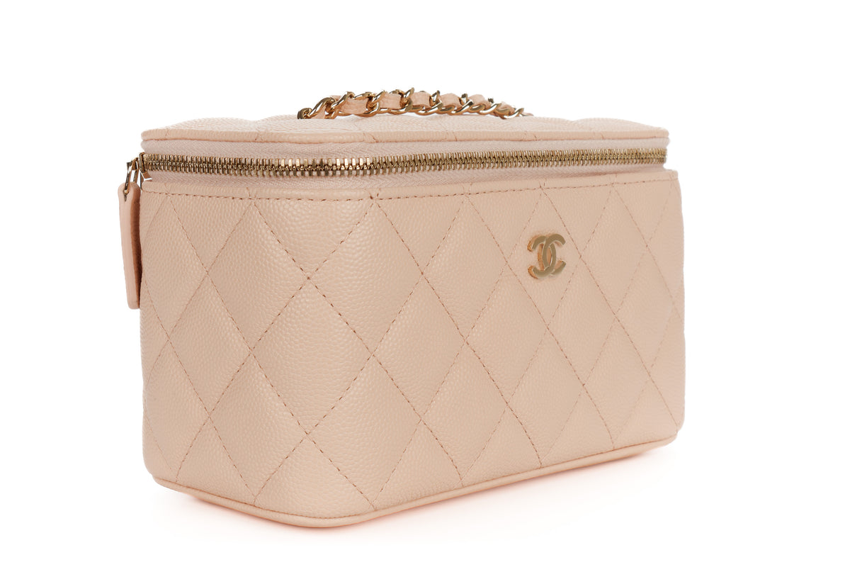 Chanel Mini Vanity Case Light Pink Beige Caviar Light Gold Hardware - view 2
