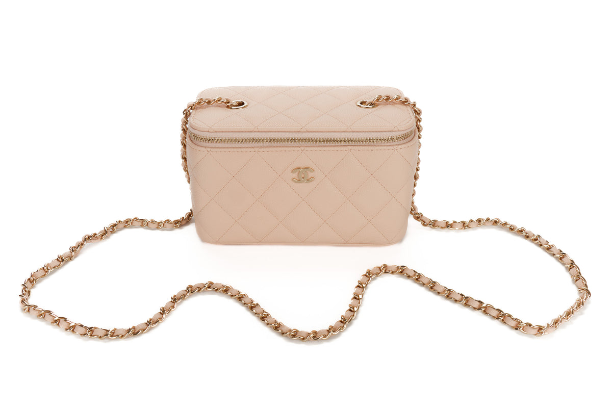 Chanel Mini Vanity Case Light Pink Beige Caviar Light Gold Hardware - view 7