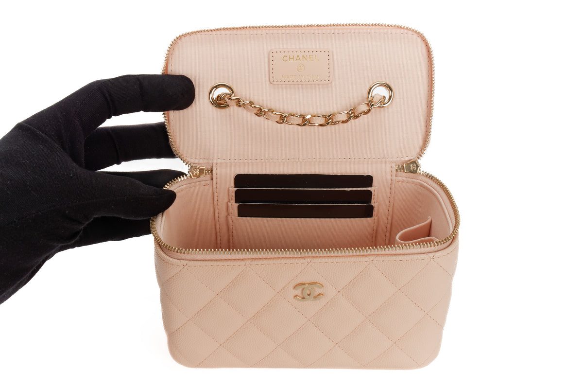 Chanel Mini Vanity Case Light Pink Beige Caviar Light Gold Hardware - view 8