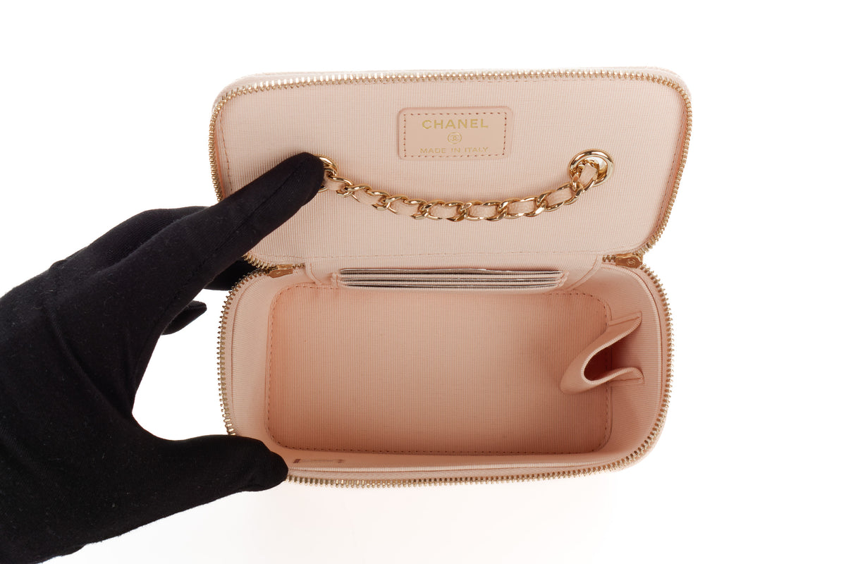 Chanel Mini Vanity Case Light Pink Beige Caviar Light Gold Hardware - view 9
