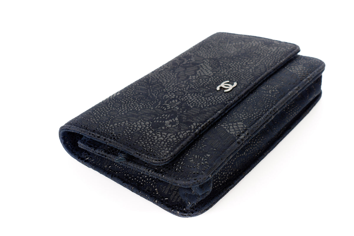 Chanel Wallet On Chain Navy Satin Silver Hardware - view 10