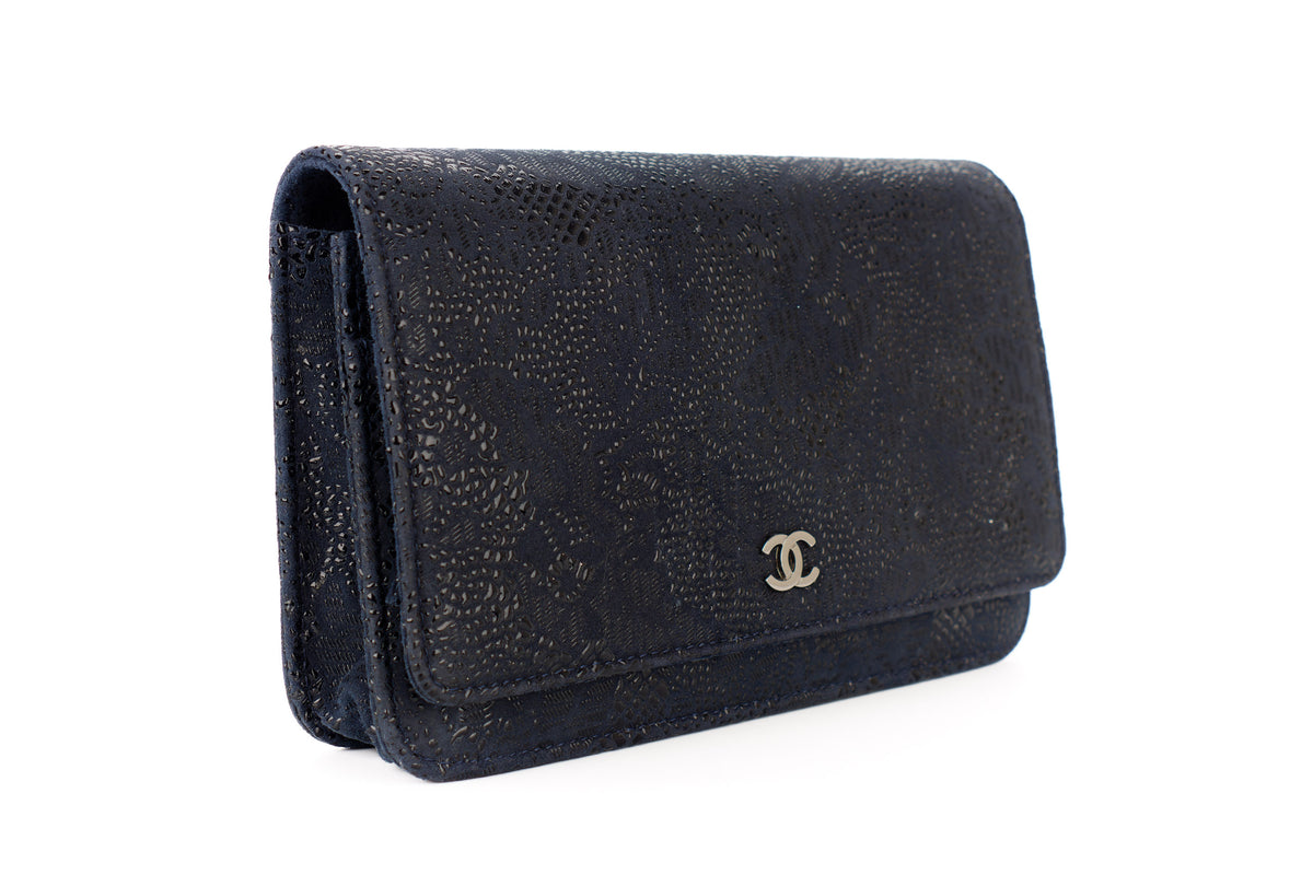 Chanel Wallet On Chain Navy Satin Silver Hardware - view 2