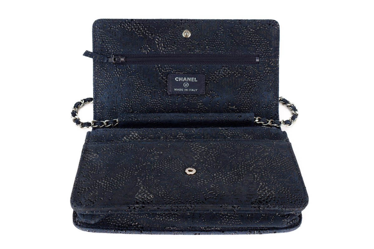 Chanel Wallet On Chain Navy Satin Silver Hardware - view 8