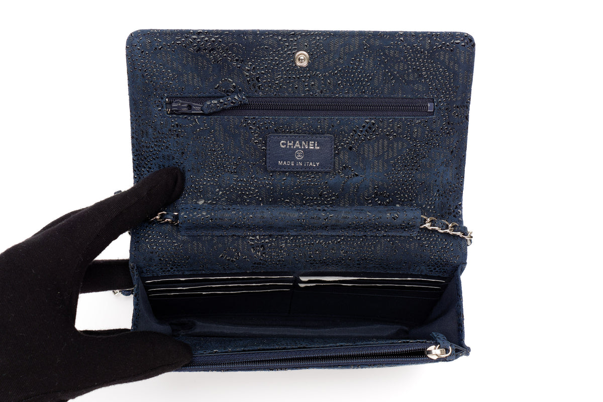Chanel Wallet On Chain Navy Satin Silver Hardware - view 9