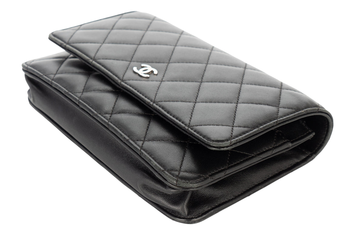 Chanel Wallet On Chain Black Lambskin Silver Hardware - view 12