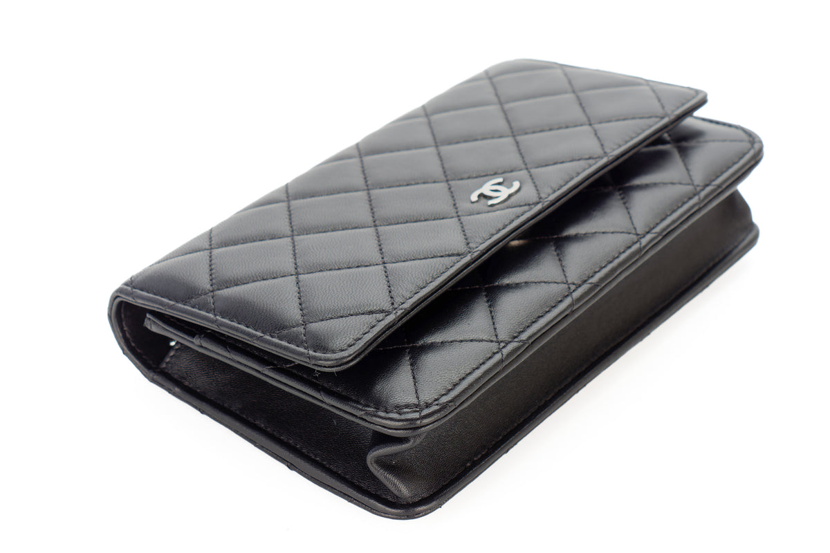 Chanel Wallet On Chain Black Lambskin Silver Hardware - view 11