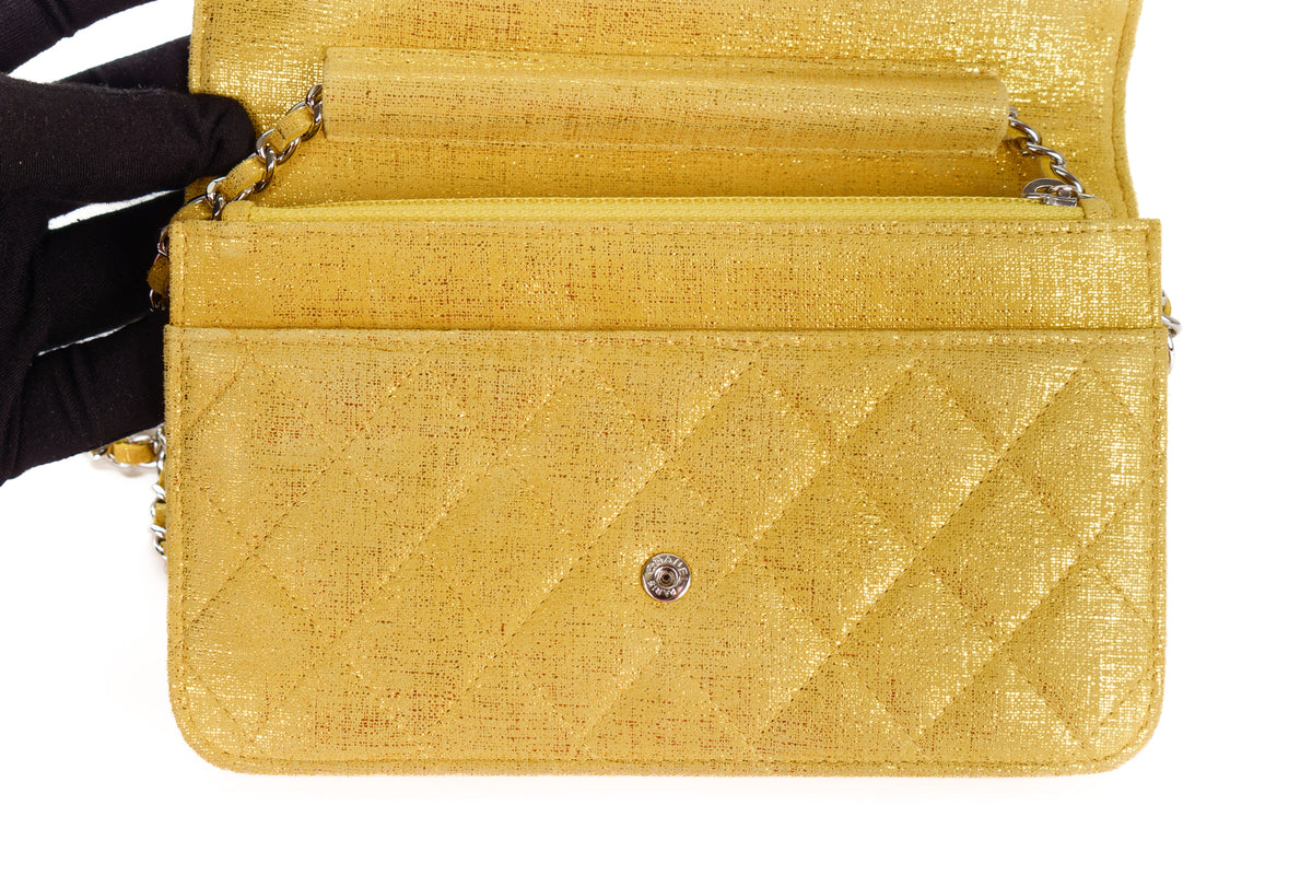 Chanel Wallet On Chain Gold Satin Silver Hardware - view 10