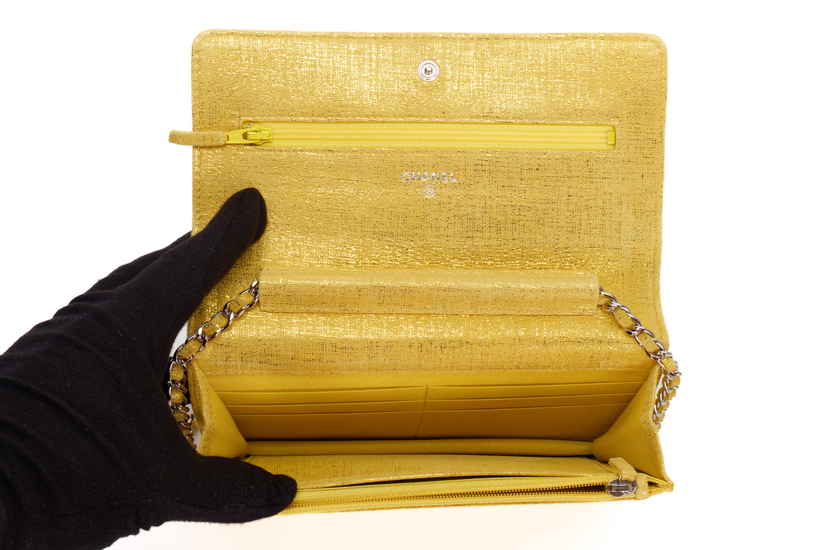 Chanel Wallet On Chain Gold Satin Silver Hardware - view 11
