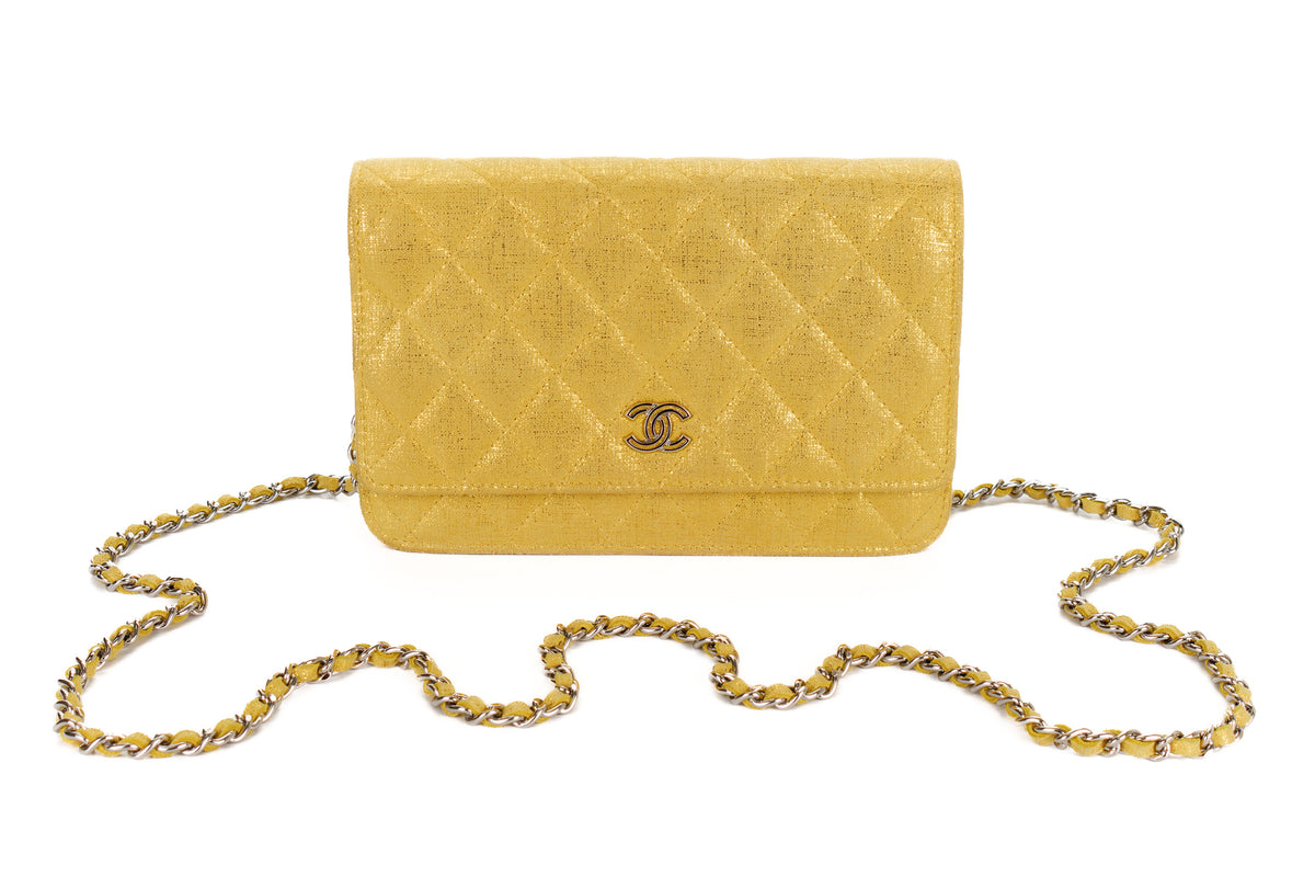 Chanel Wallet On Chain Gold Satin Silver Hardware - view 8