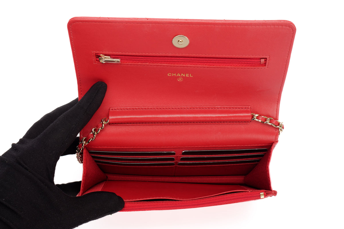 Chanel Wallet On Chain Red Lambskin Gold Hardware - view 10