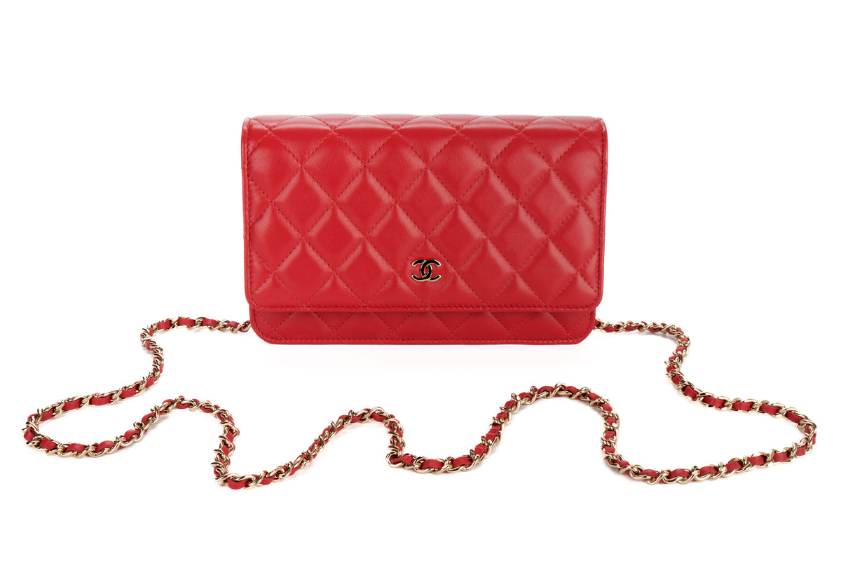 Chanel Wallet On Chain Red Lambskin Gold Hardware - view 11