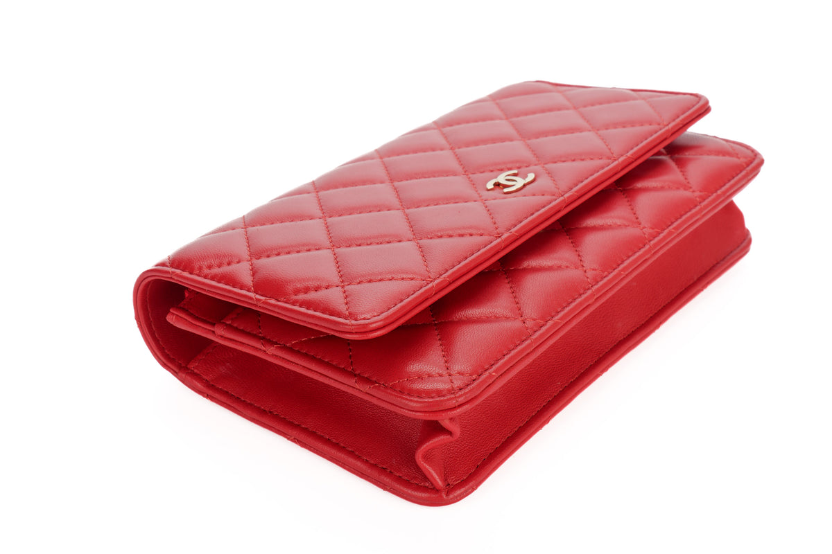 Chanel Wallet On Chain Red Lambskin Gold Hardware - view 12