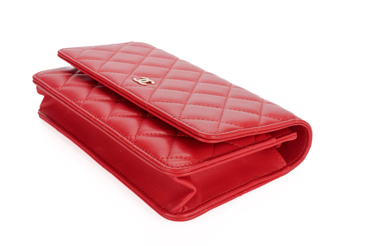 Chanel Wallet On Chain Red Lambskin Gold Hardware - view 13