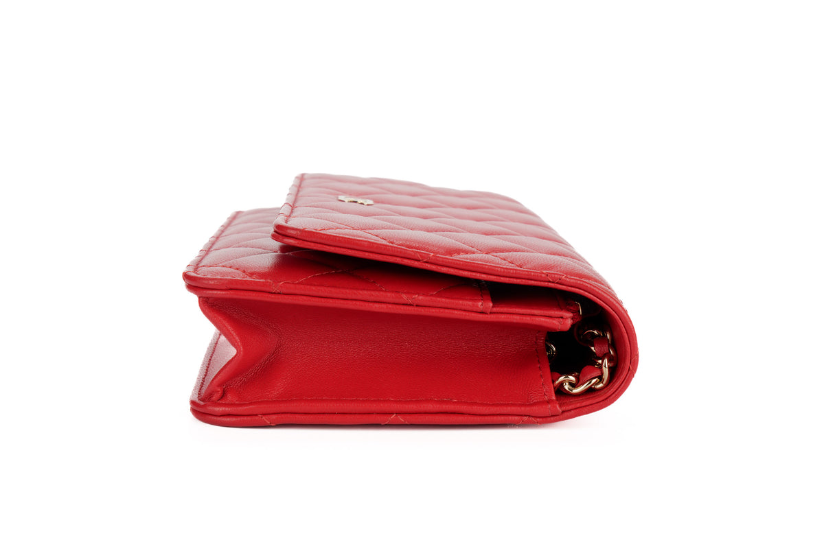 Chanel Wallet On Chain Red Lambskin Gold Hardware - view 4