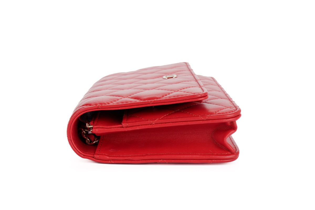 Chanel Wallet On Chain Red Lambskin Gold Hardware - view 5