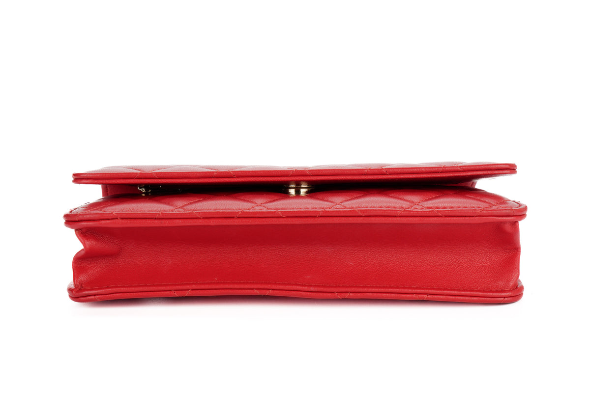 Chanel Wallet On Chain Red Lambskin Gold Hardware - view 6