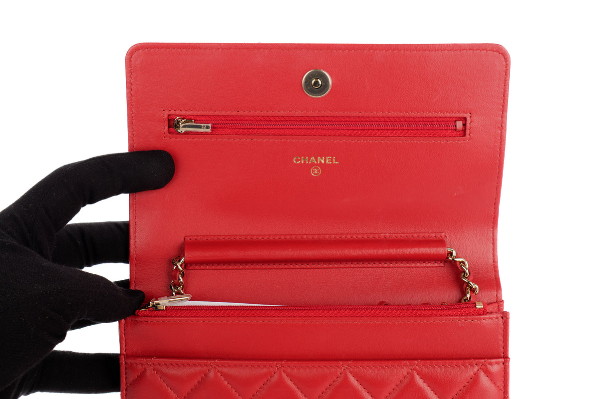 Chanel Wallet On Chain Red Lambskin Gold Hardware - view 8