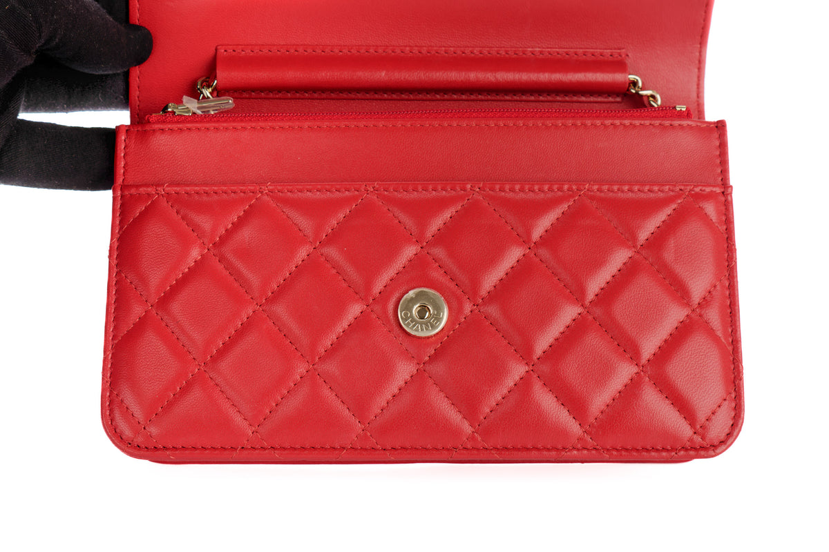 Chanel Wallet On Chain Red Lambskin Gold Hardware - view 9
