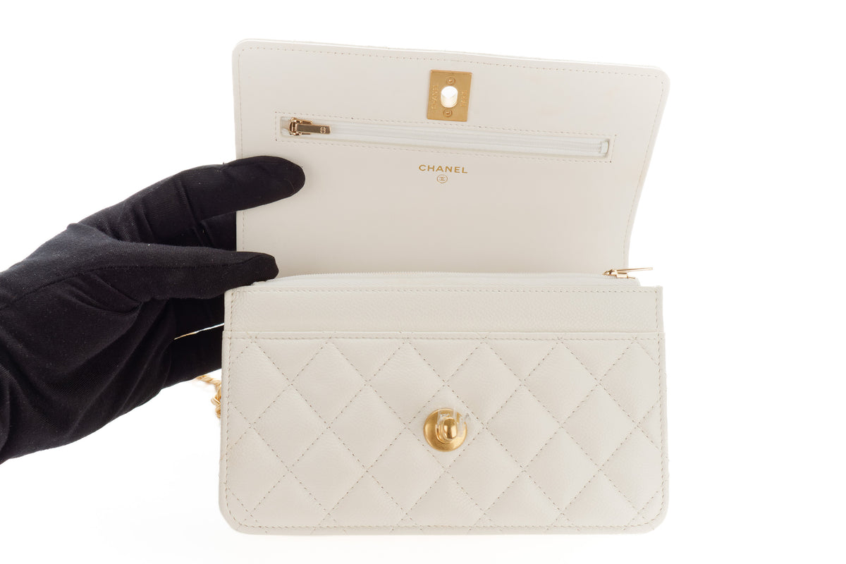 Chanel Wallet On Chain White Caviar Gold Hardware - view 9