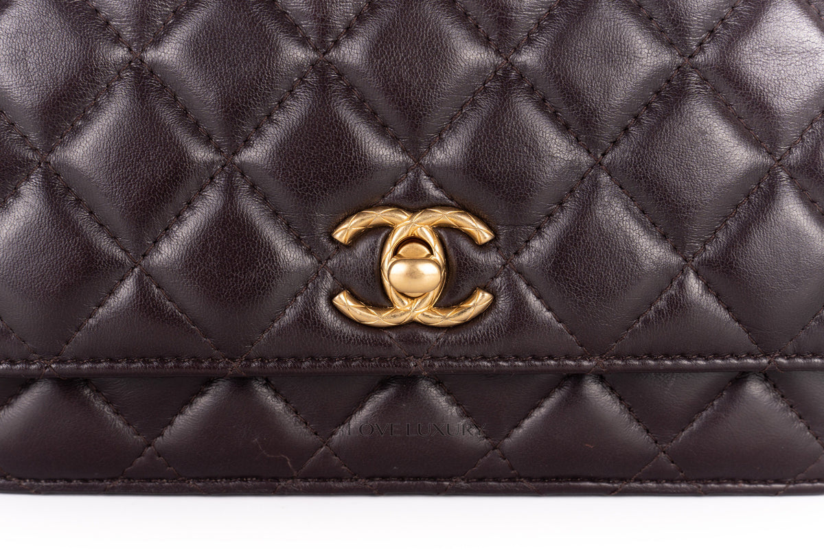 Chanel Wallet On Chain Aubergine Lambskin Aged Gold Hardware - view 8