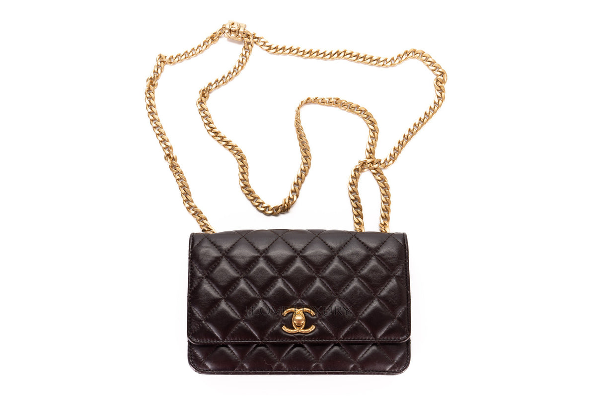 Chanel Wallet On Chain Aubergine Lambskin Aged Gold Hardware - view 9