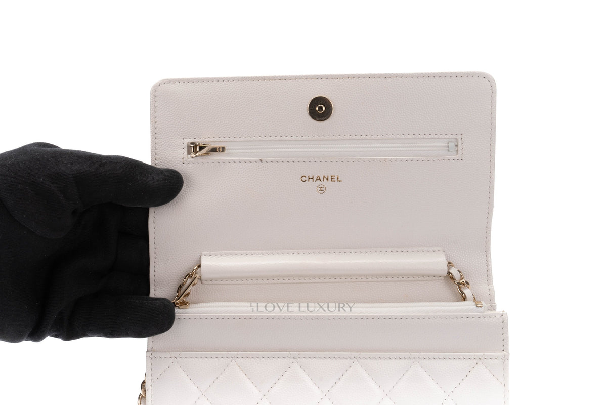 Chanel Wallet On Chain White Caviar Light Gold Hardware - view 10