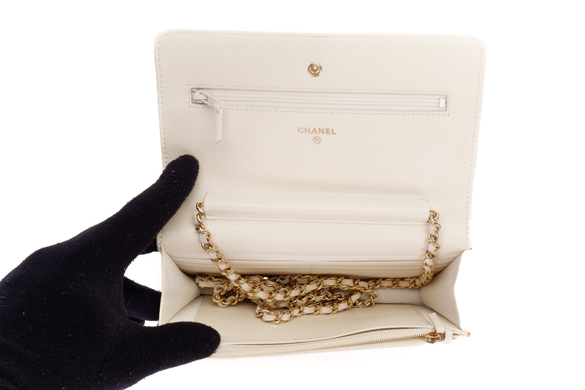 Chanel Wallet On Chain White Caviar Light Gold Hardware - view 8