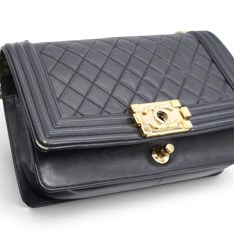 CHANEL Lambskin Quilted Medium Boy Flap – Black