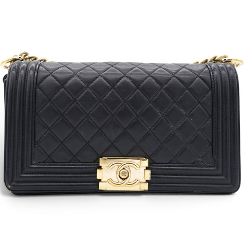 CHANEL Lambskin Quilted Medium Boy Flap – Black