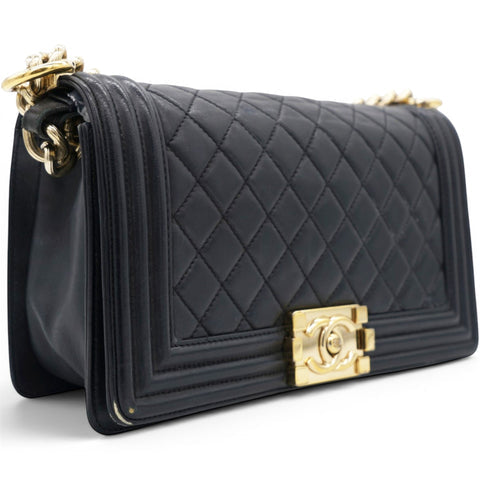 CHANEL Lambskin Quilted Medium Boy Flap – Black