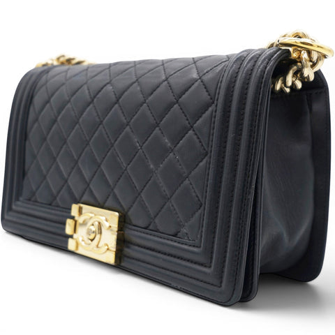 CHANEL Lambskin Quilted Medium Boy Flap – Black