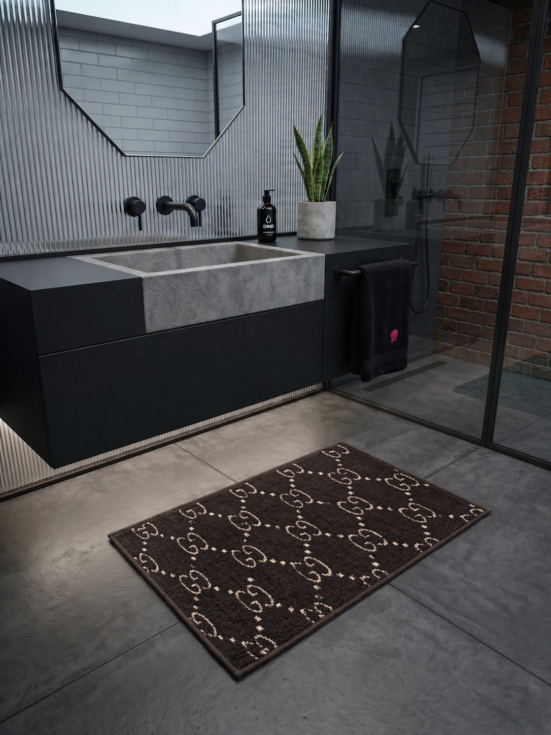Brown & cream GG Bath Custom Mat by THE DRIP CO. RUGS