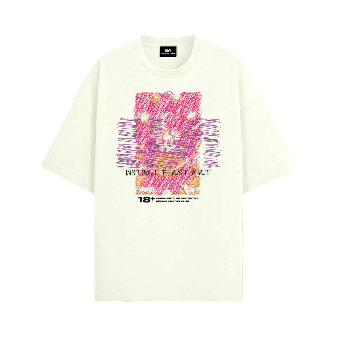 Crayon Art- Oversized T-shirt (White) by Instinct First