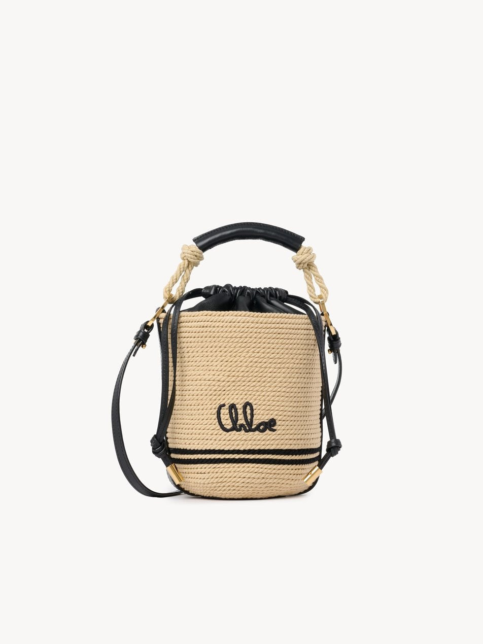 CHLOE Soleil bucket bag in cord Black - White by CHLOE