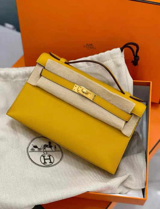 Hermès Kelly Pochette – Jaune Ambre Swift Leather with Gold Hardware