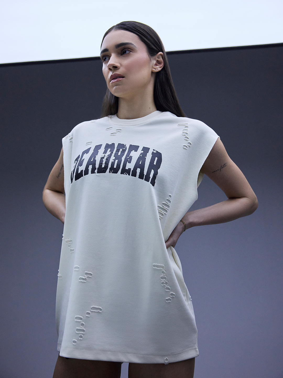 Distressed Cream White Tank by DEADBEAR