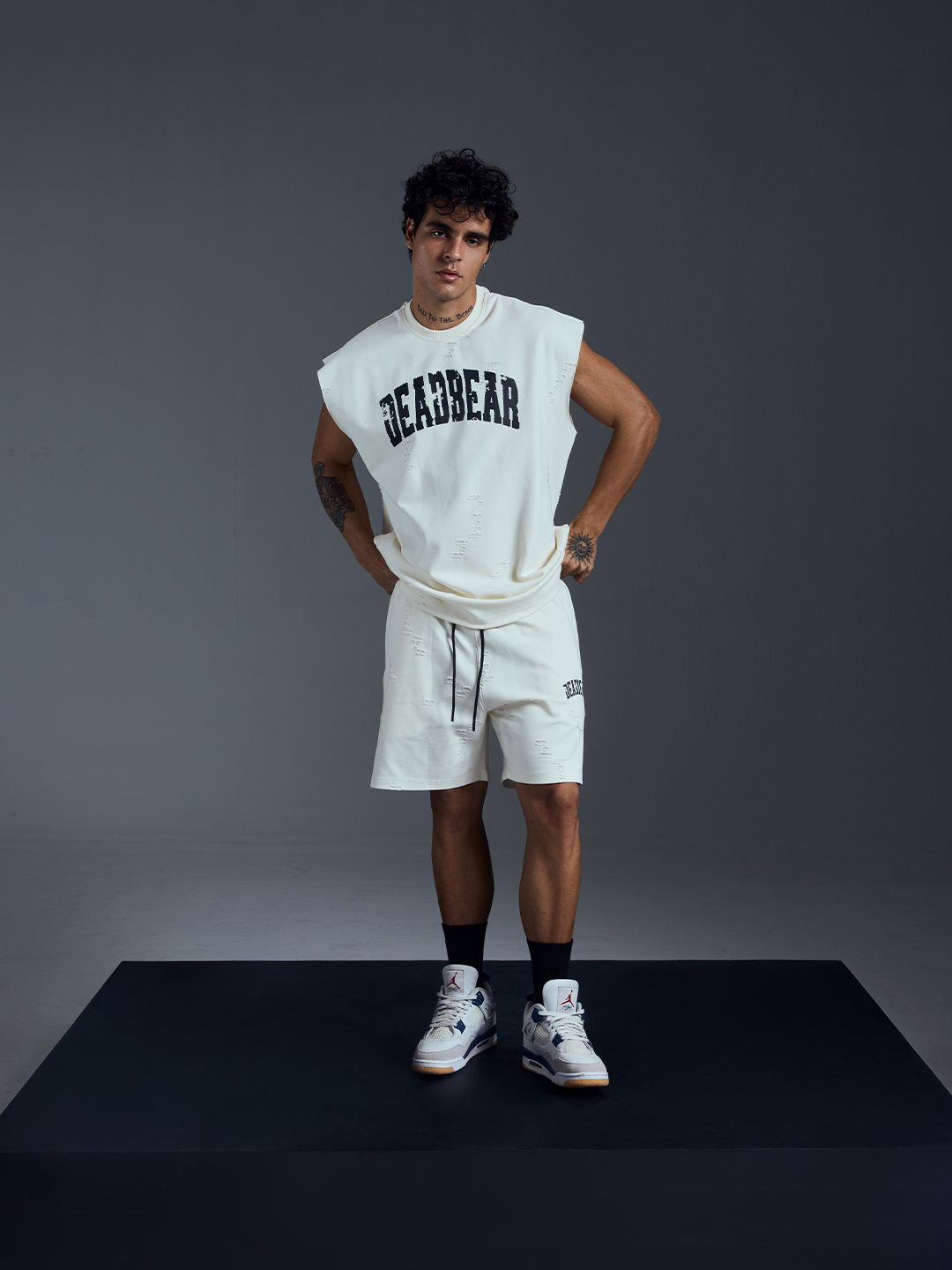 Distressed Cream White Shorts by DEADBEAR