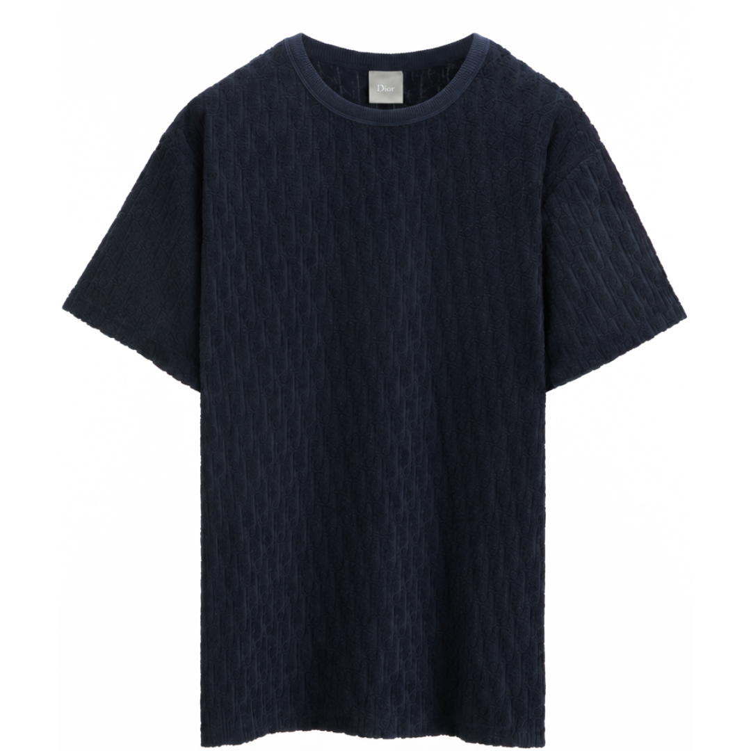 DIOR OVERSIZED OBLIQUE T-SHIRT NAVY BLUE TERRY COTTON JACQUARD by Dior Apparel