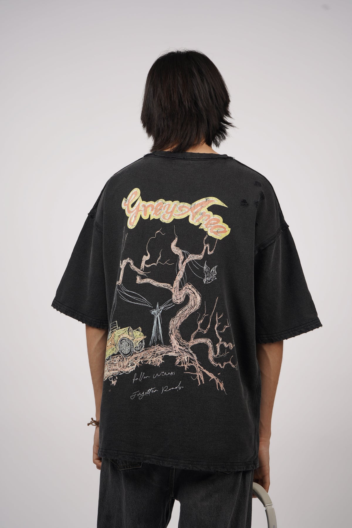 FALLEN WIRES RIPPED T-SHIRT (BLACK) by GREY AREA