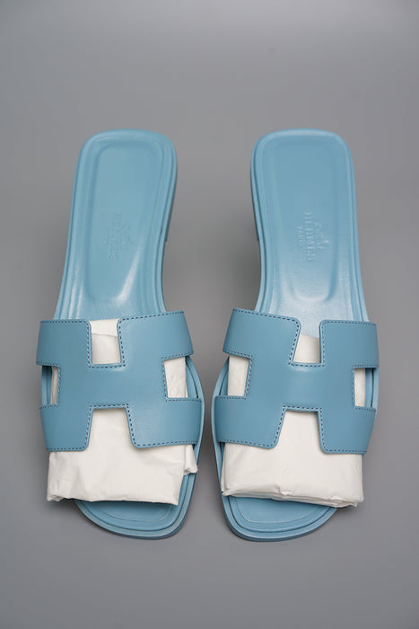 Hermès Oran Sandals – Bleu Dorset Calfskin Edition