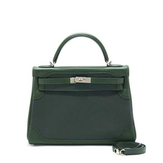 Hermès Kelly 32 Ghillies – Vert Foncé / Vert Anglais Clemence with Silver Hardware - Zeuskicks