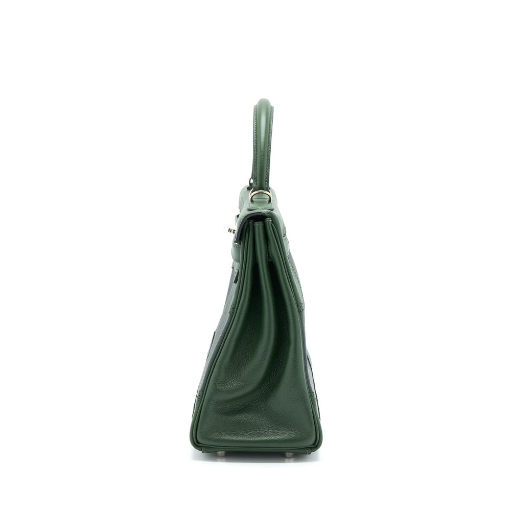 Hermès Kelly 32 Ghillies – Vert Foncé / Vert Anglais Clemence with Silver Hardware - Zeuskicks