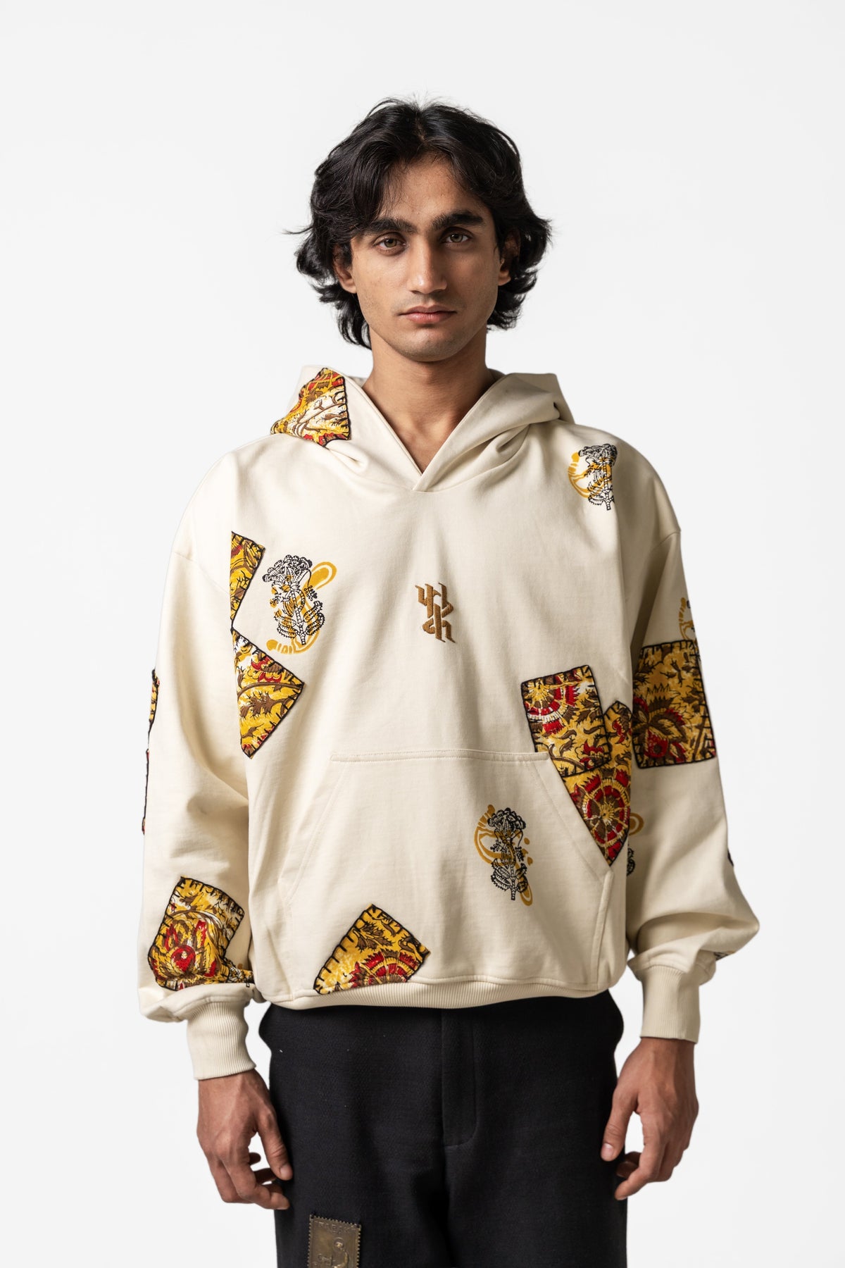 Mustard Blockprinted Hoodie by FARAK
