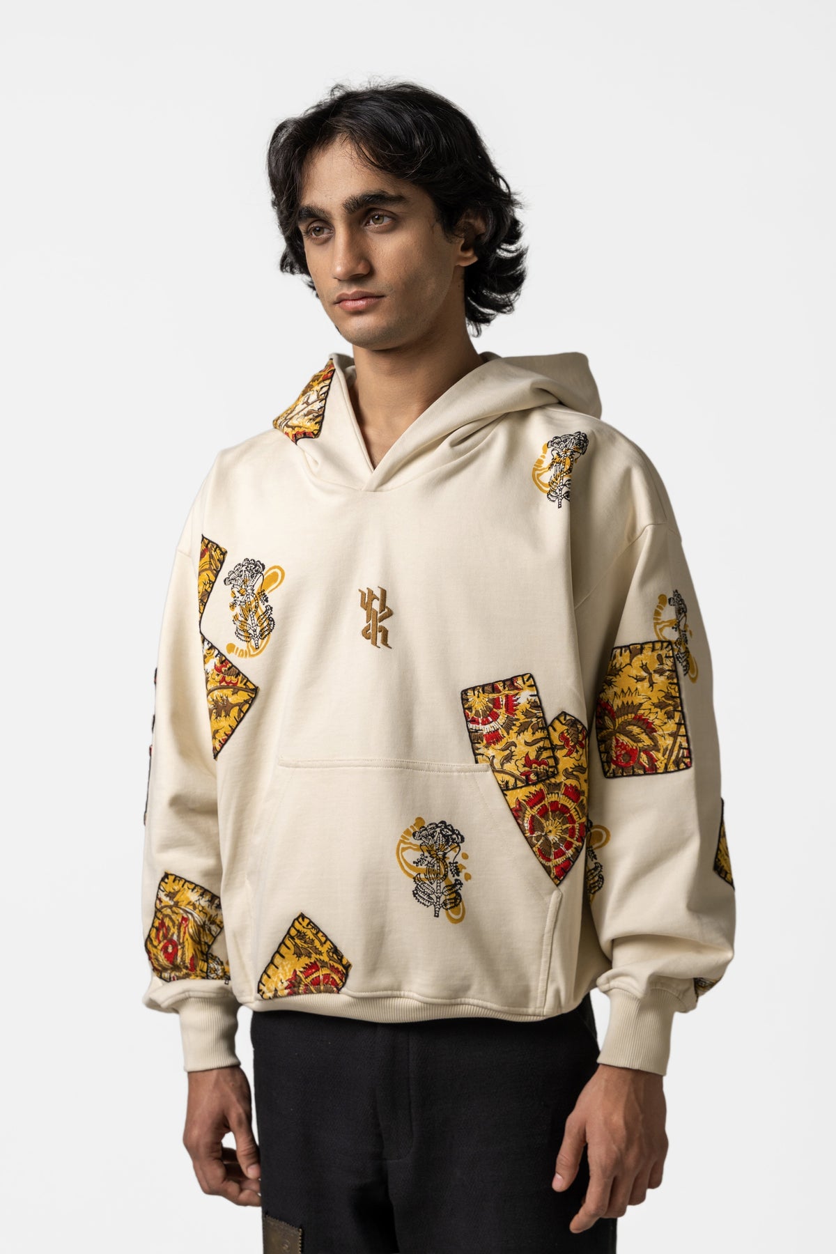 Mustard Blockprinted Hoodie by FARAK